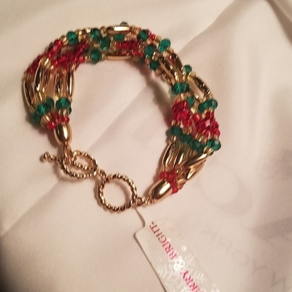 Merry & Bright Red‎ Green Gold Bead toggle bracelet